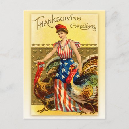 Vintage Patriotic Thanksgiving - Lady Liberty Holiday Postcard