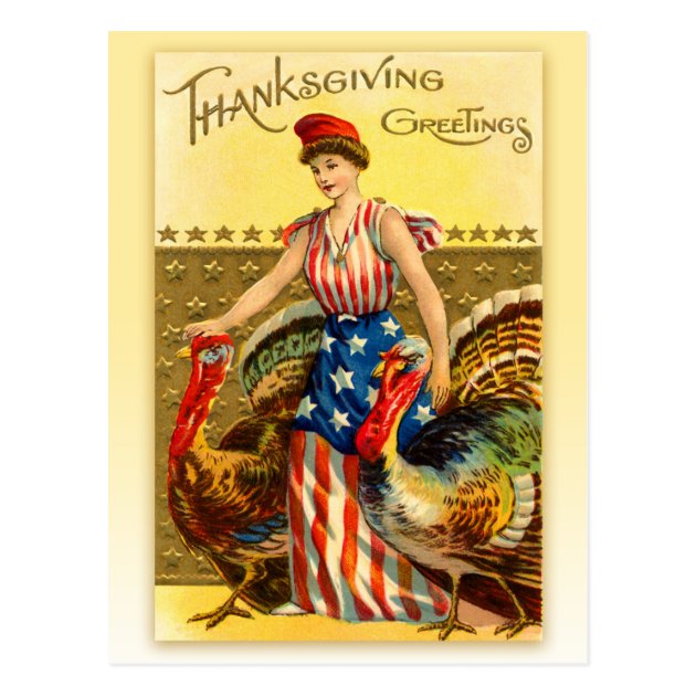 Vintage Patriotic Thanksgiving - Lady Liberty Postcard