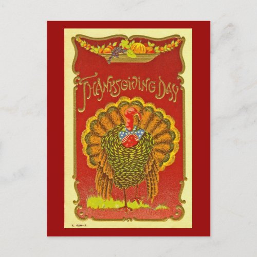 Vintage Patriotic Thanksgiving Turkey Postcard