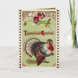 Vintage Patriotic Turkey   Thanksgiving Greeting Holiday Card