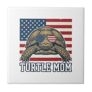 Vintage Patriotic Turtle Mom Shirt Design_1 Ceramic Tile