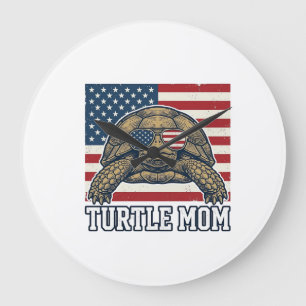 Vintage Patriotic Turtle Mom Shirt Design_1 Large Clock