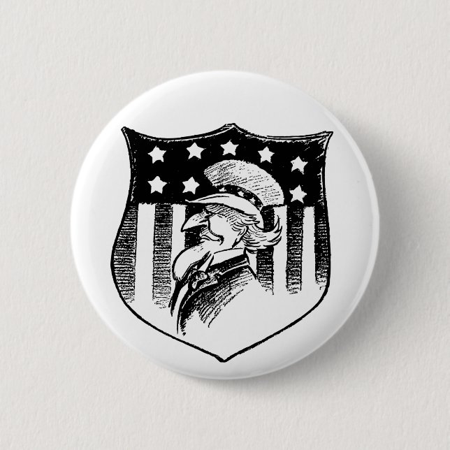 Vintage Patriotic Uncle Sam and American Flag Button (Front)