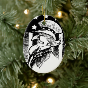 Vintage Patriotic Uncle Sam and American Flag Ceramic Ornament