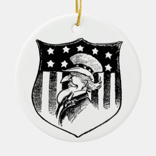 Vintage Patriotic Uncle Sam and American Flag Ceramic Ornament