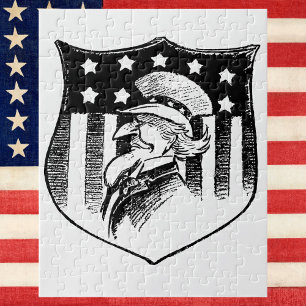Vintage Patriotic Uncle Sam and American Flag Jigsaw Puzzle