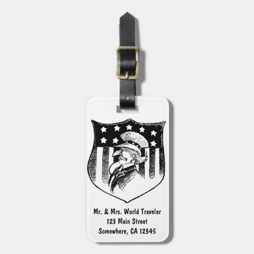 Vintage Patriotic Uncle Sam and American Flag Luggage Tag