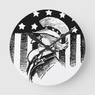 Vintage Patriotic Uncle Sam and American Flag Round Clock
