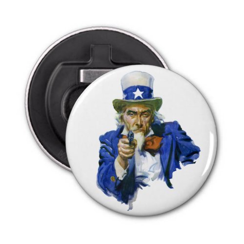 Vintage Patriotic Uncle Sam with Star Hat and Gun Bottle Opener