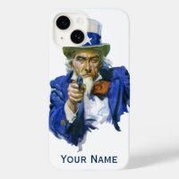 Vintage Patriotic Uncle Sam with Star Hat and Gun