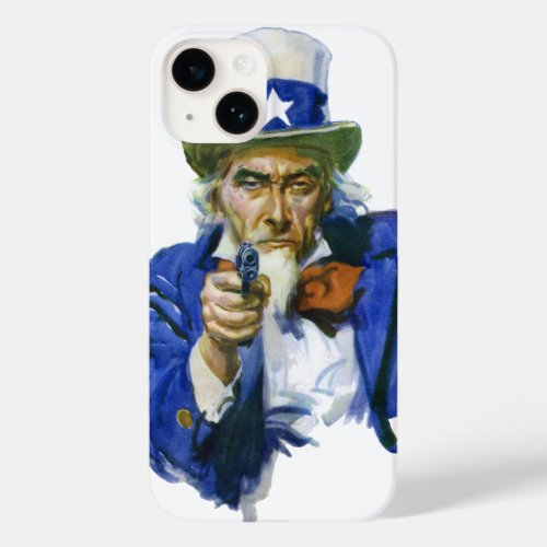Vintage Patriotic Uncle Sam with Star Hat and Gun Case_Mate iPhone 14 Case
