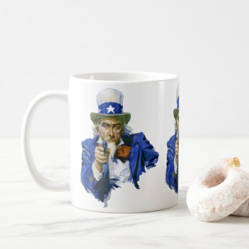 Vintage Patriotic Uncle Sam with Star Hat and Gun Coffee Mug