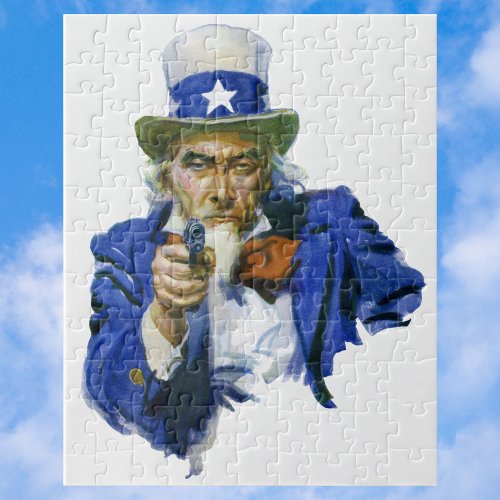 Vintage Patriotic Uncle Sam with Star Hat and Gun Jigsaw Puzzle