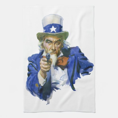 Vintage Patriotic Uncle Sam with Star Hat and Gun Kitchen Towel