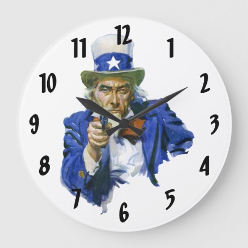 Vintage Patriotic Uncle Sam with Star Hat and Gun Large Clock