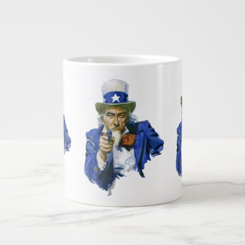 Vintage Patriotic Uncle Sam with Star Hat and Gun Large Coffee Mug