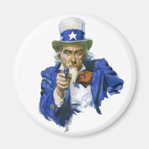 Vintage Patriotic Uncle Sam with Star Hat and Gun Magnet