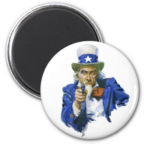 Vintage Patriotic Uncle Sam with Star Hat and Gun Magnet
