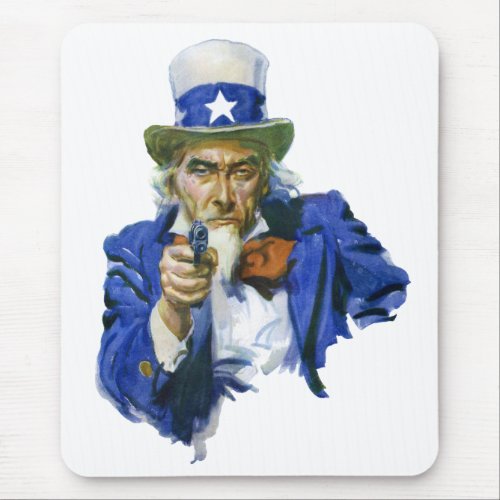 Vintage Patriotic Uncle Sam with Star Hat and Gun Mouse Pad