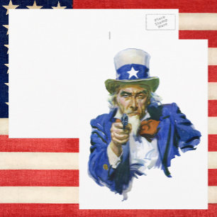 Vintage Patriotic Uncle Sam with Star Hat and Gun Postcard