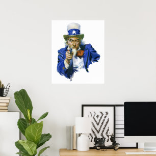 Vintage Patriotic Uncle Sam with Star Hat and Gun Poster