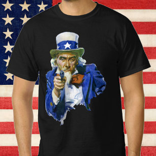 Vintage Patriotic Uncle Sam with Star Hat and Gun T-Shirt