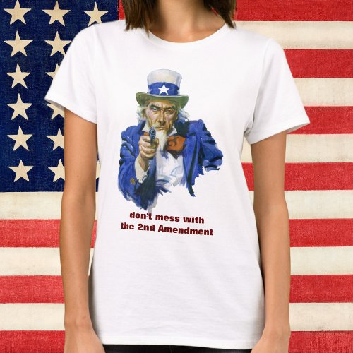 Vintage Patriotic Uncle Sam with Star Hat and Gun T_Shirt