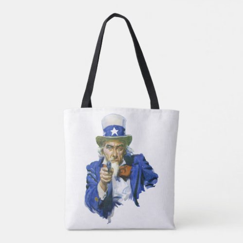 Vintage Patriotic Uncle Sam with Star Hat and Gun Tote Bag