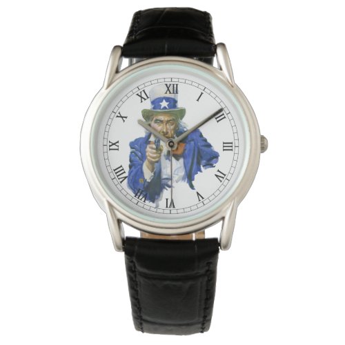 Vintage Patriotic Uncle Sam with Star Hat and Gun Watch