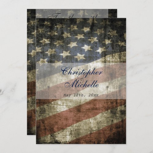 Vintage Patriotic US Flag Wedding RSVP and Invitation