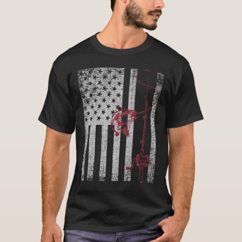 Vintage Patriotic USA American Flag Bass Fishing T_Shirt