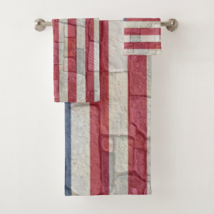 Vintage Patriotic USA Flag on Stone Wall Bath Towel Set