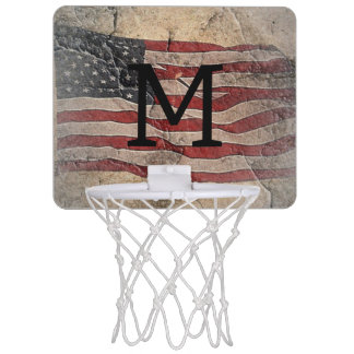 Vintage Patriotic USA flag on stone wall Mini Basketball Hoop