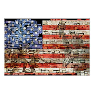 Vintage Patriotic USA Flag on Stone Wall Poster