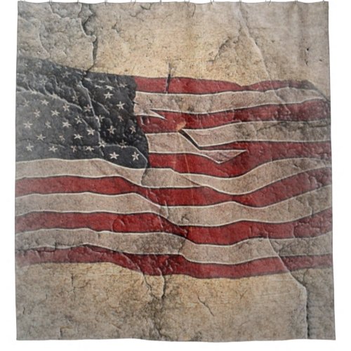 Vintage Patriotic USA Flag on Stone Wall Shower Curtain