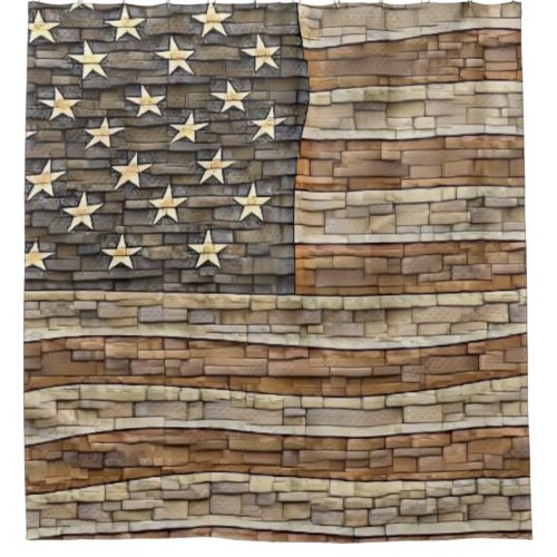 Vintage Patriotic USA Flag on Stone Wall Shower Curtain
