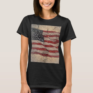 Vintage Patriotic USA Flag on Stone Wall T-Shirt