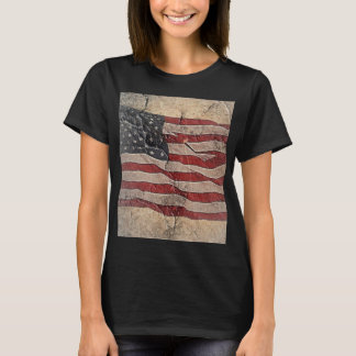 Vintage Patriotic USA Flag on Stone Wall T-Shirt