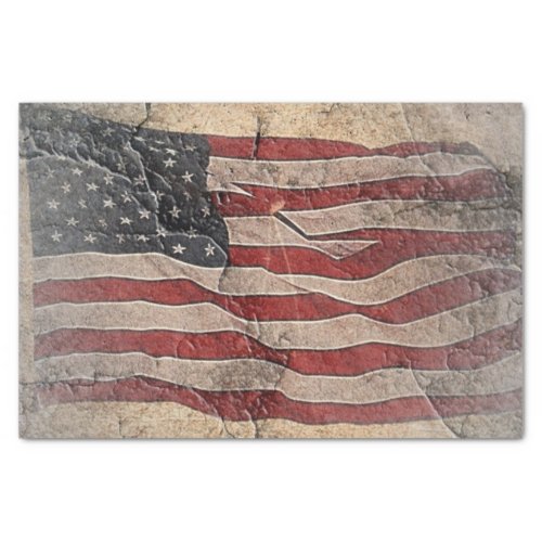 Vintage Patriotic USA Flag on Stone Wall Tissue Paper