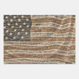 Vintage Patriotic USA Flag on Stone Wall Wrapping Paper Sheets