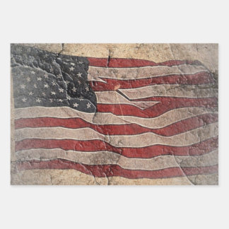Vintage Patriotic USA Flag on Stone Wall Wrapping Paper Sheets