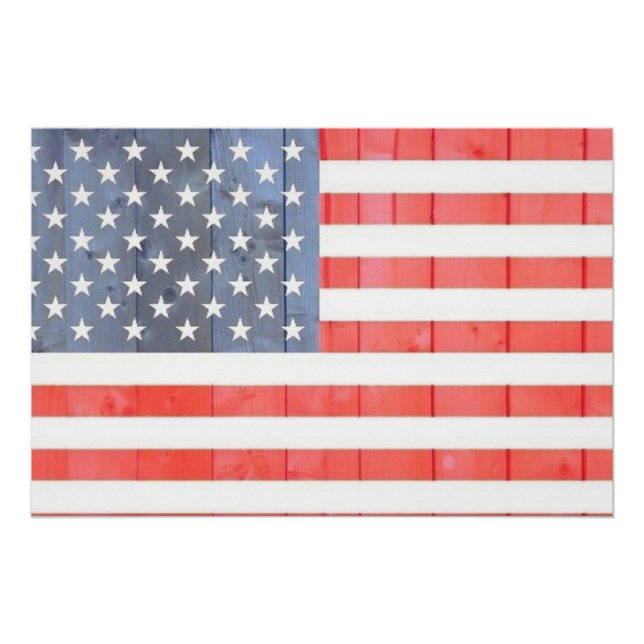 Vintage Patriotic USA Flag on Wooden Fence Poster (Front)