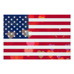 Vintage Patriotic USA Flag with colorful hearts Poster