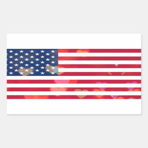 Vintage Patriotic USA Flag with colorful hearts Rectangular Sticker