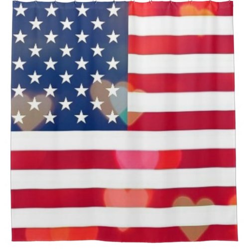 Vintage Patriotic USA Flag with colorful hearts Shower Curtain