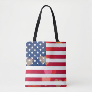 Vintage Patriotic USA Flag with Colorful Hearts  Tote Bag