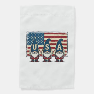 Vintage Patriotic USA Gnomes White Shirt Design_1 Garden Flag