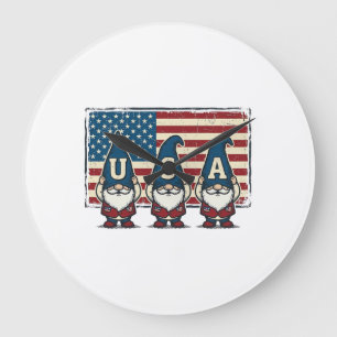 Vintage Patriotic USA Gnomes White Shirt Design_1 Large Clock