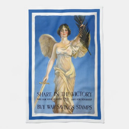 Vintage Patriotic Woman Angel Buy War Bonds Kitchen Towel