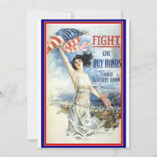 Vintage Patriotic Woman w American Flag Poster Art